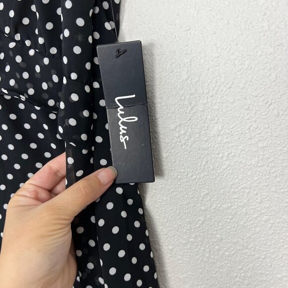 Lulus You Got It Black Polka Dot Mini Dress Sleeveless Ruffle V-Neck Womens Smal - Picture 8 of 11